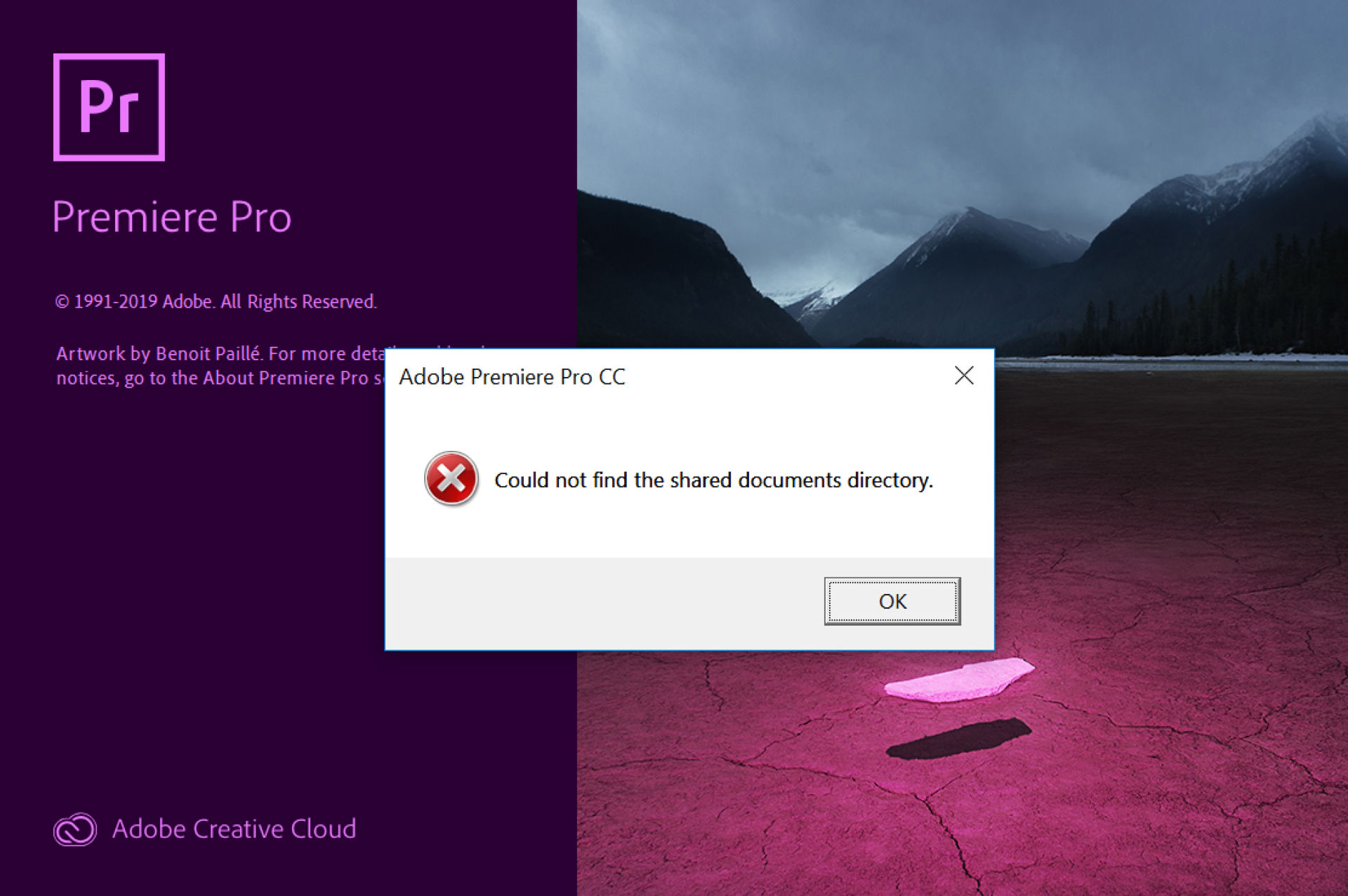 Error message displayed on crash