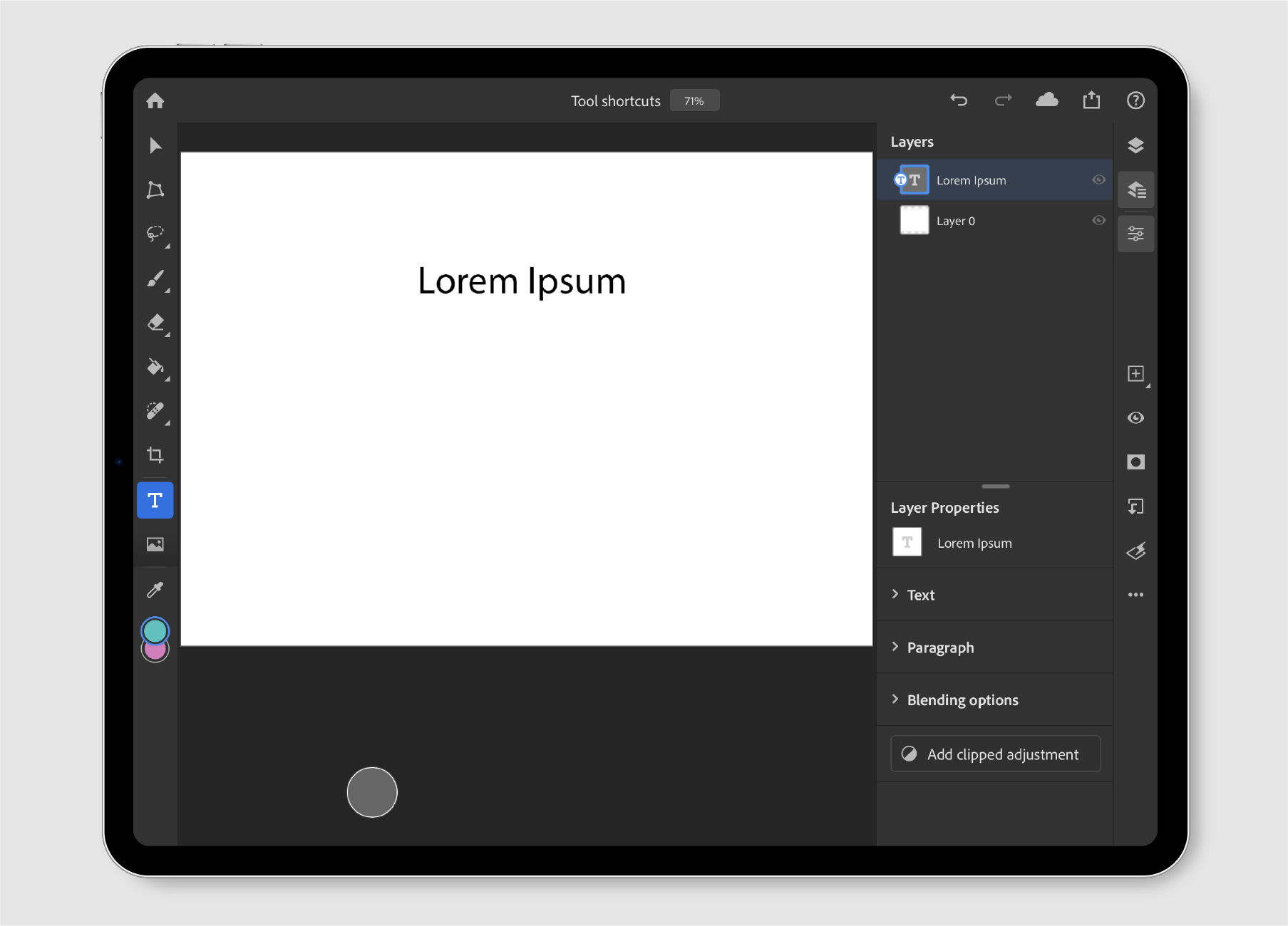 Робота з текстовими шарами у Photoshop на iPad