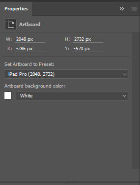 Bảng thuộc tính Artboard của Photoshop