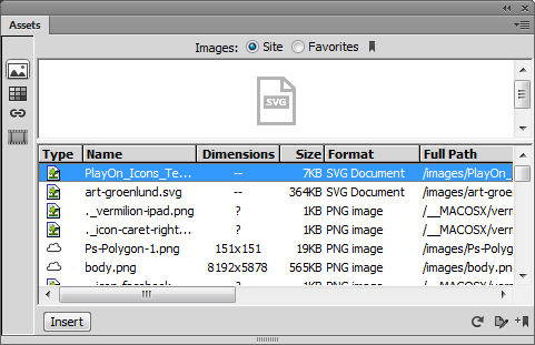 SVG assets listed in the Assets panel