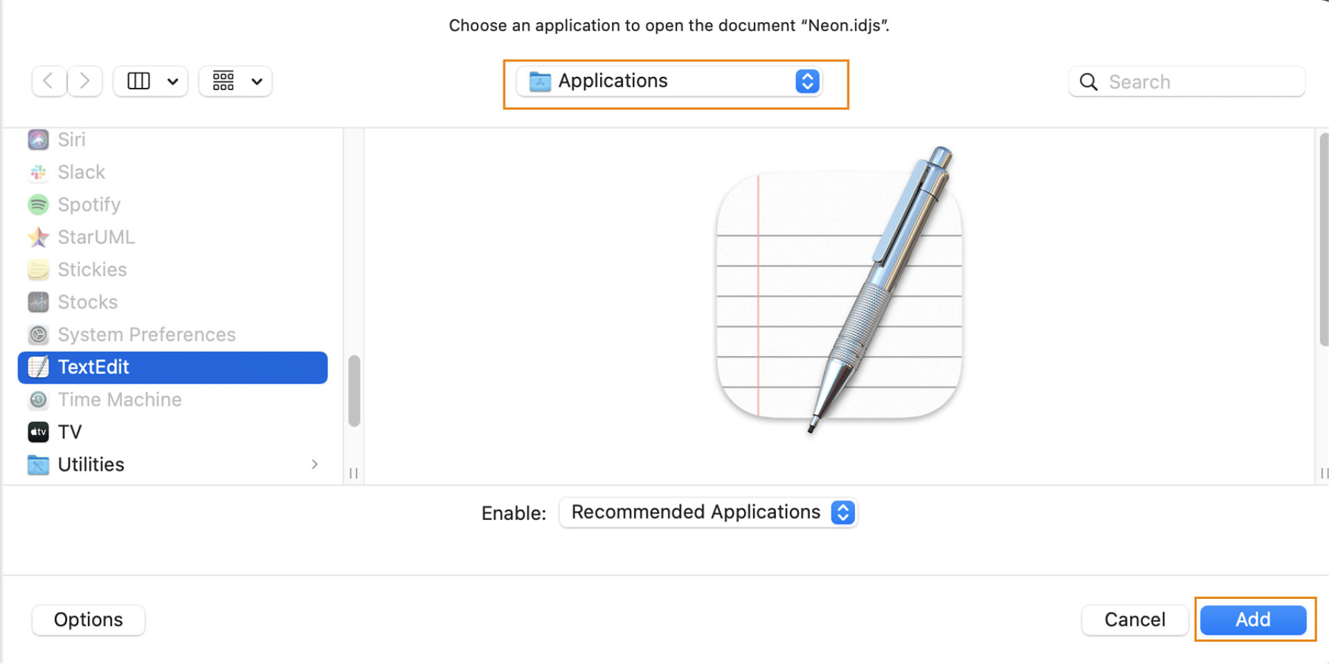 Si l’éditeur de texte n’est pas disponible, sélectionnez-le dans le dossier Applications.