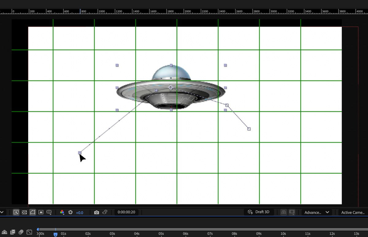 A position keyframe is selected in the Composition panel.