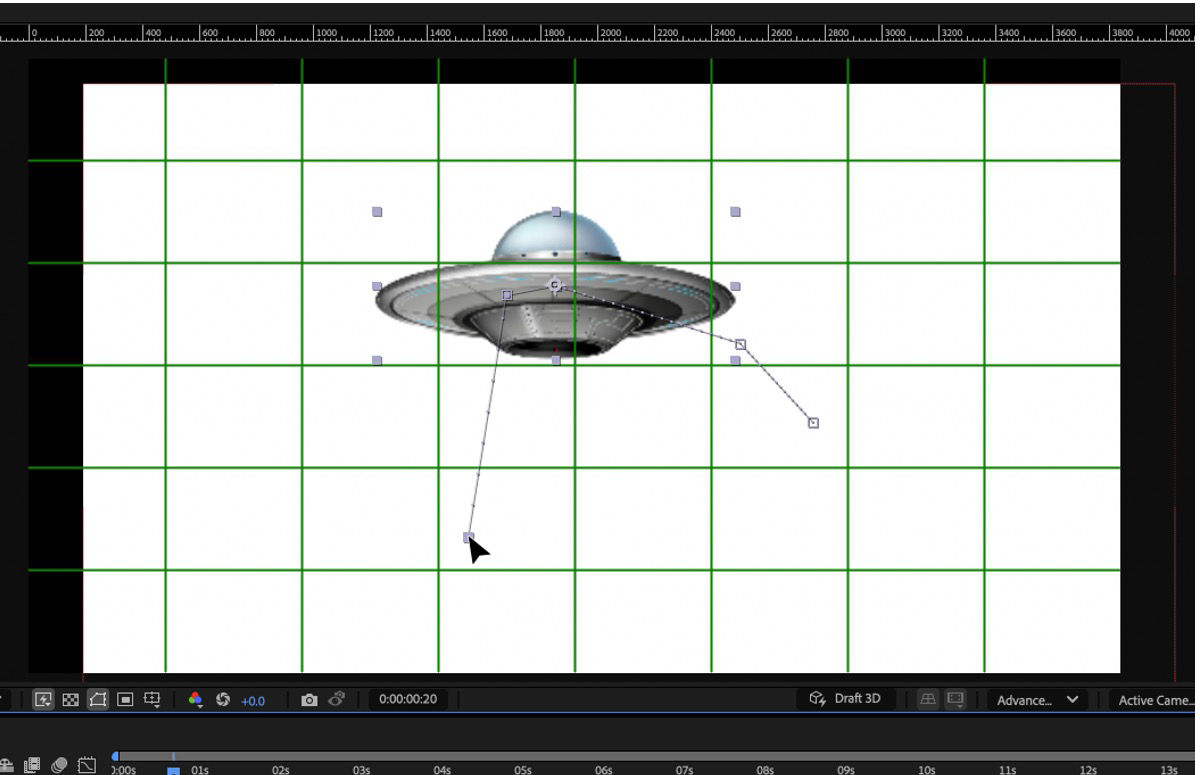 A selected position keyframe is moved by dragging it in the Composition panel.