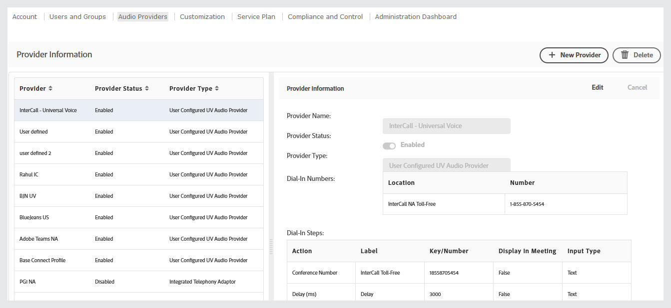 Configure audio provider screen