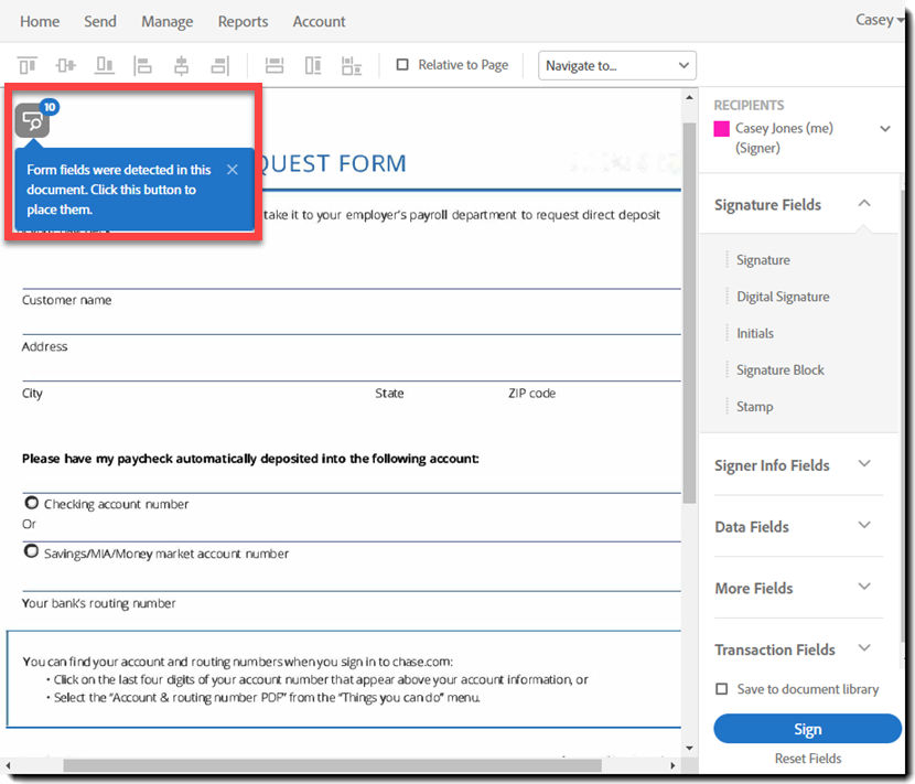 Self-sign authoring - field detection