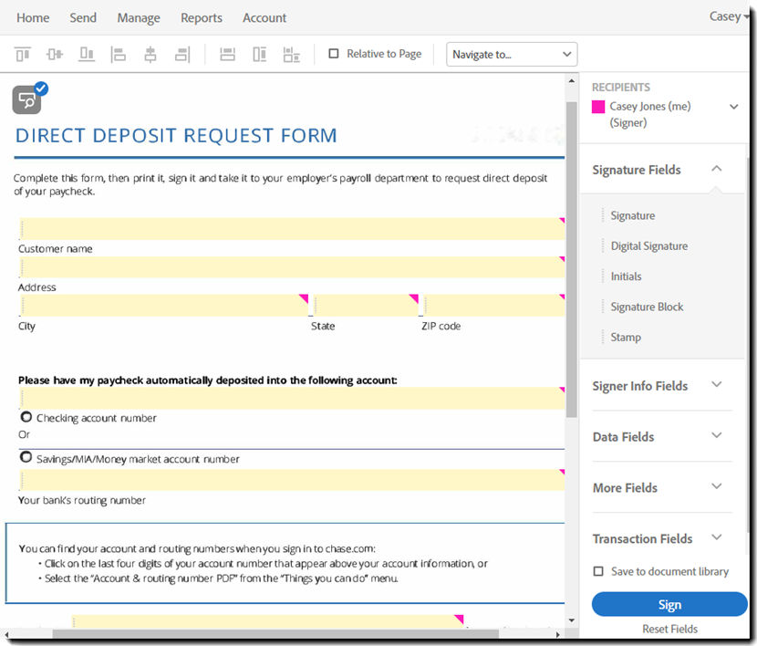 Self-sign authoring - fields detected