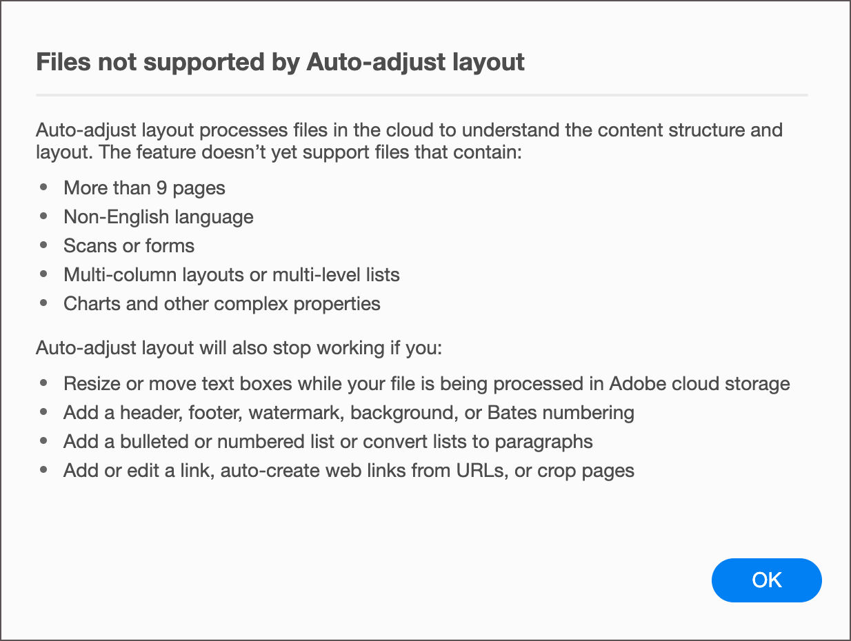 Files not supported in auto-adjust layout mode
