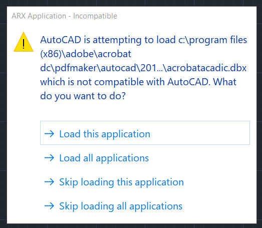 Warning on launching AutoCAD 2018