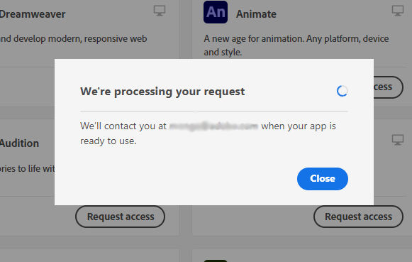 We're processing your request dialog box that appears if you are eligible for auto-approval