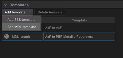 AxF: Add template in import dialog