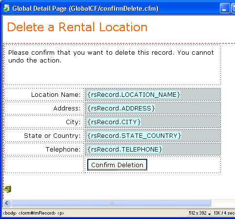 Completed delete page