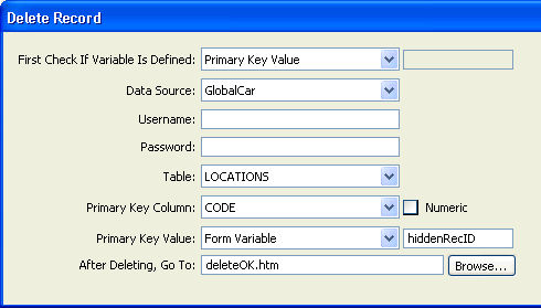 Delete Record dialog box