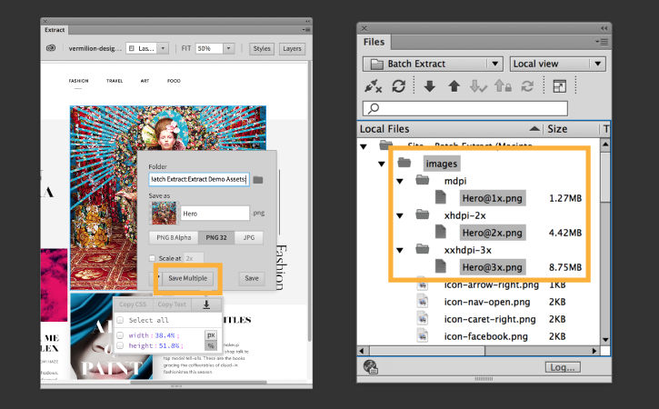 Click Save Multiple in the Extract Assets options