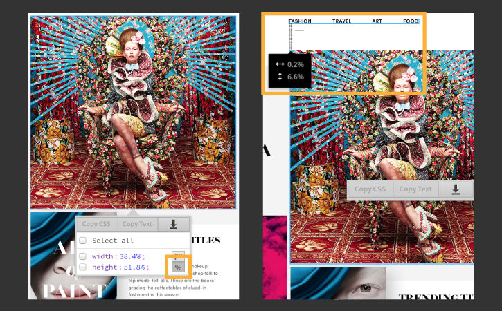 Set the unit of measurement to percentages to define proportional image sizes in the Extract panel