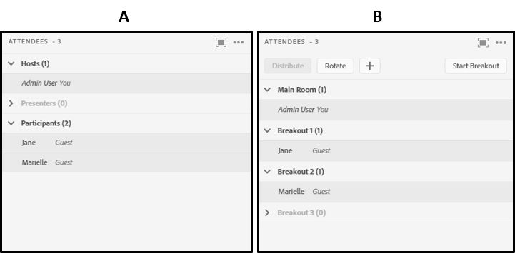 Before and after dragging attendees to different breakout rooms