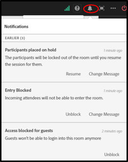 In-meeting notifications available under bell icon