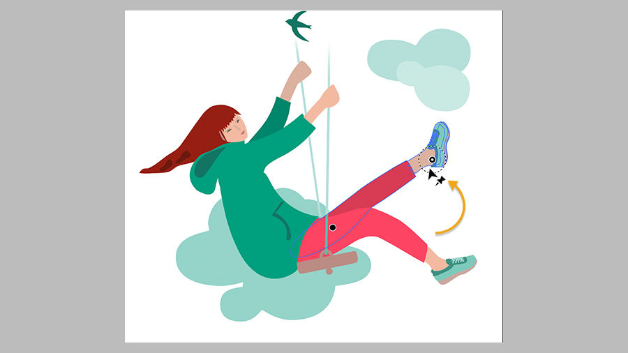 Image of girl on a swing with points selected on one hip and one ankle indicating area of movement
