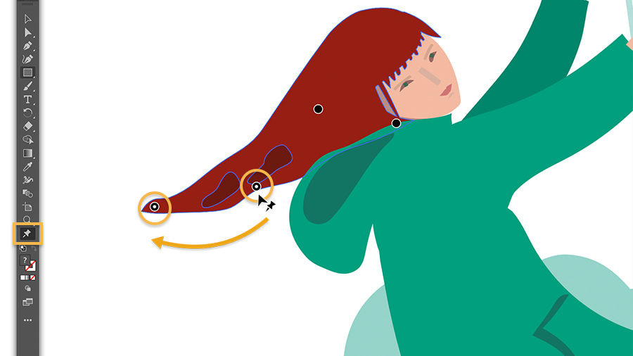 Close-up of girl's hair with four pins placed for creating movement as she swings