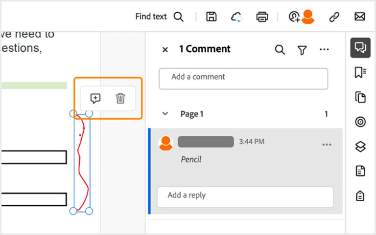 Contextual menu on non-text comments