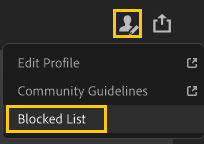 Unblock someone from Lightroom in-app community