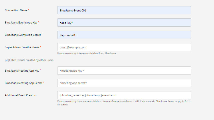 BlueJeans Events configuration