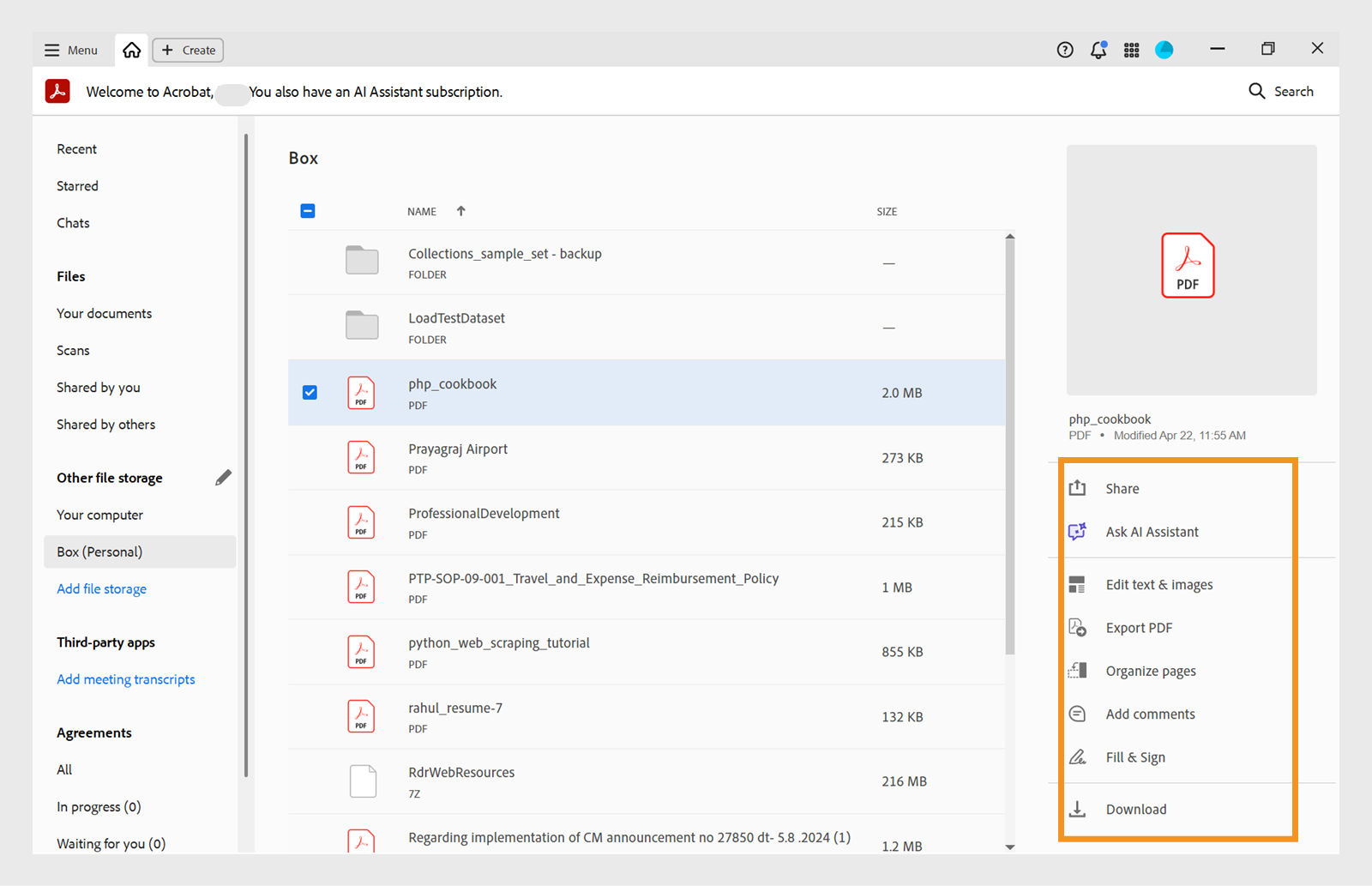 Your Box files in Home View