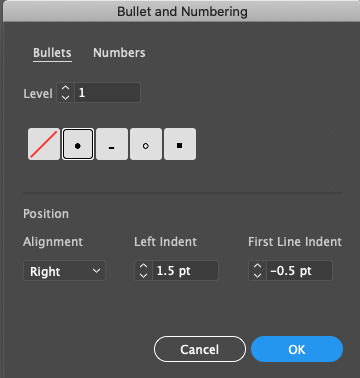 Bulleted list presets