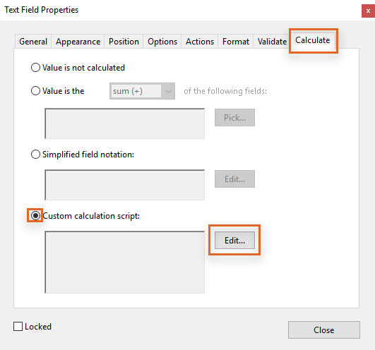 Custom calculation script