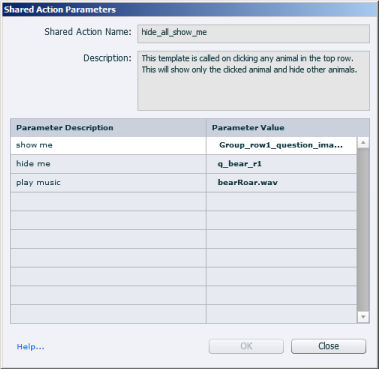 Parameter descriptions and values of the shared action