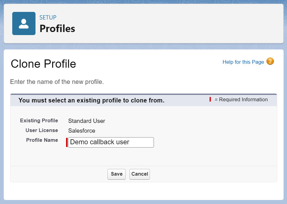 Create callback user profile in Acrobat Sign for Salesforce.