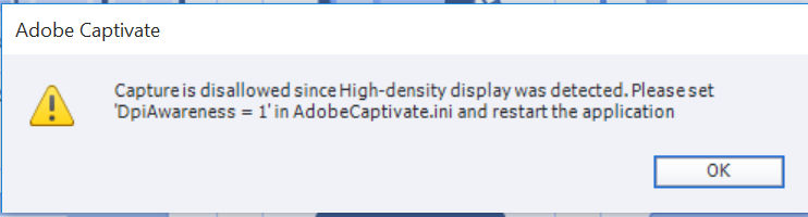 Error message while trying to record on high DPI monitors