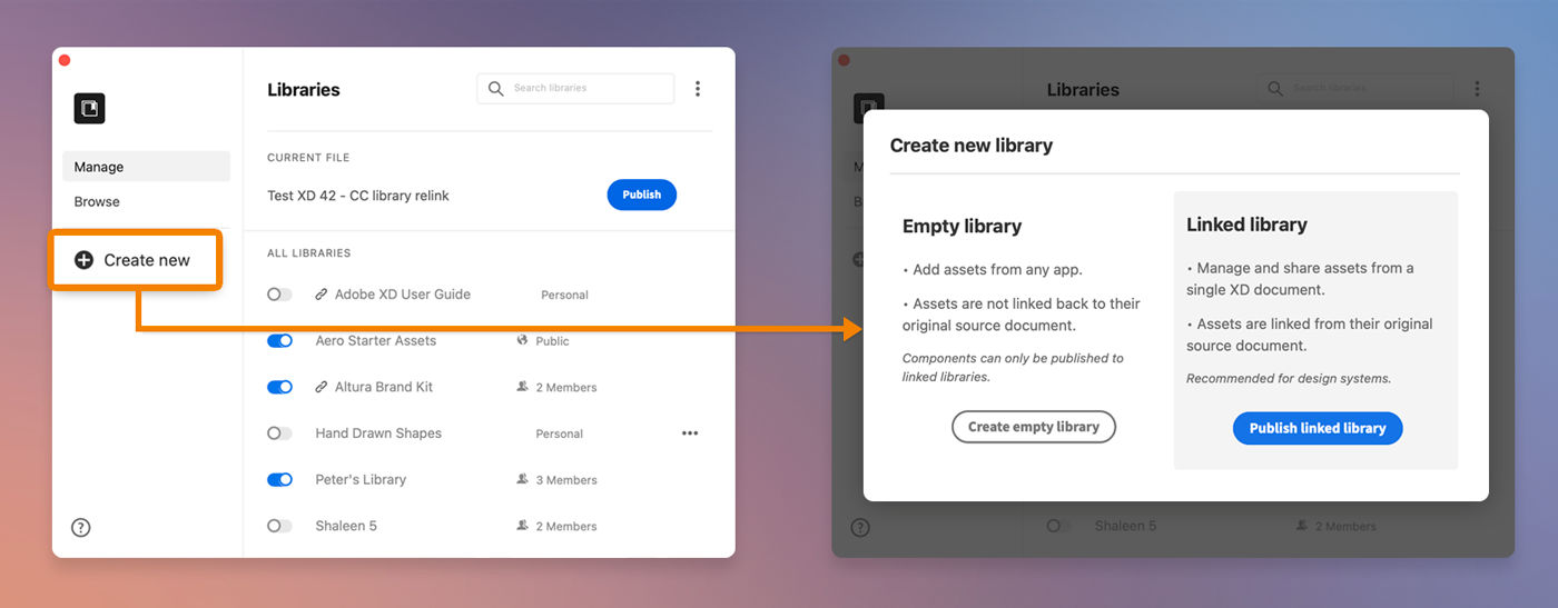 Create a linked or empty library