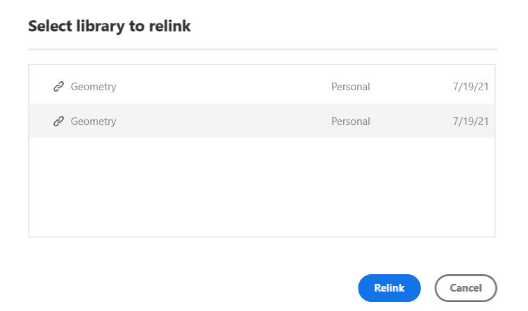 Select a library to relink