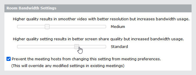 Room bandwidth settings