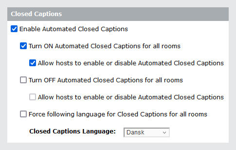 Configure closed caption settings screen