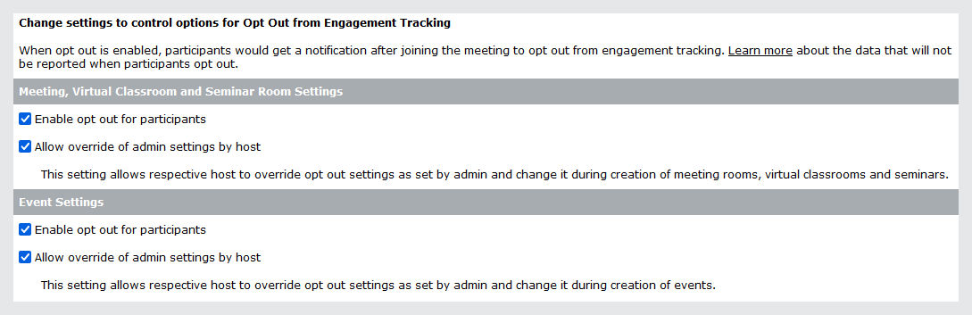 Engagement tracking settings