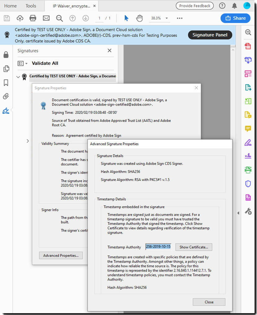 Stand alone timestamps for e signature agreements