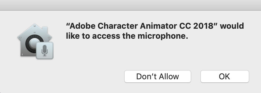 Request to access the microphone on Character Animator
