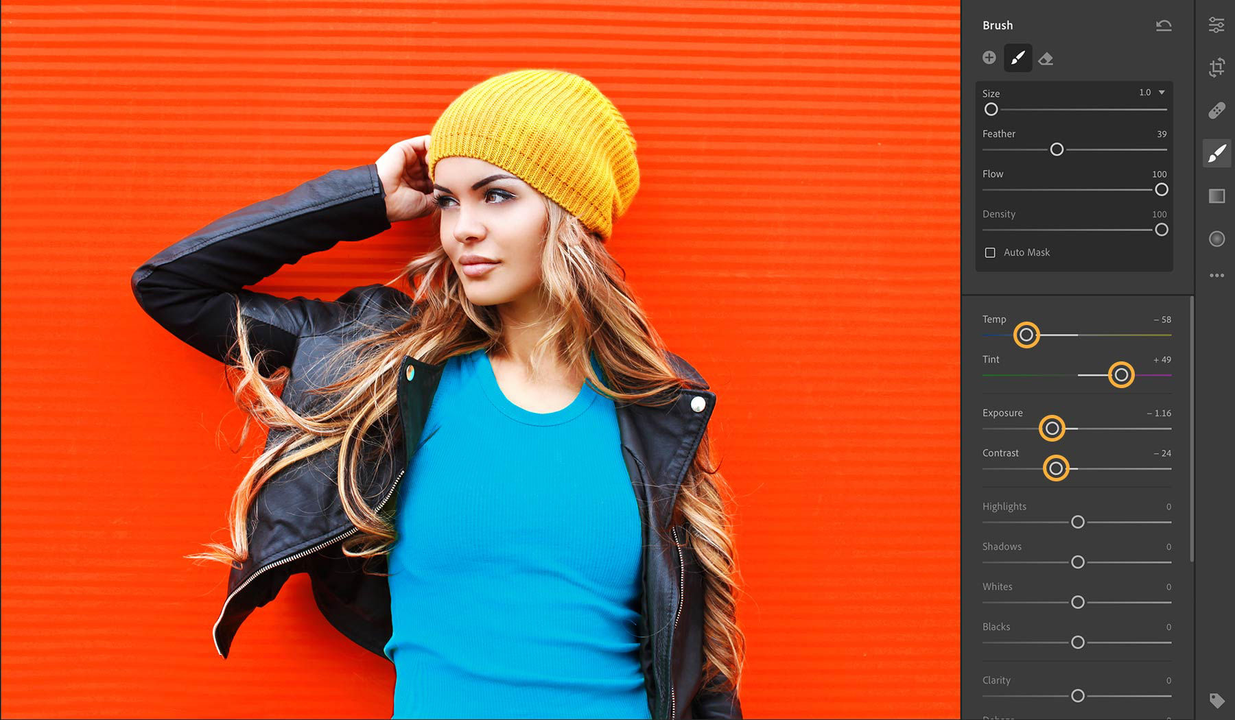 A medium blue is chosen for the model’s shirt color.