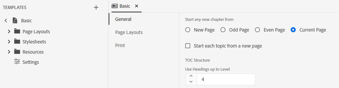 settings for Chapter break from any page
