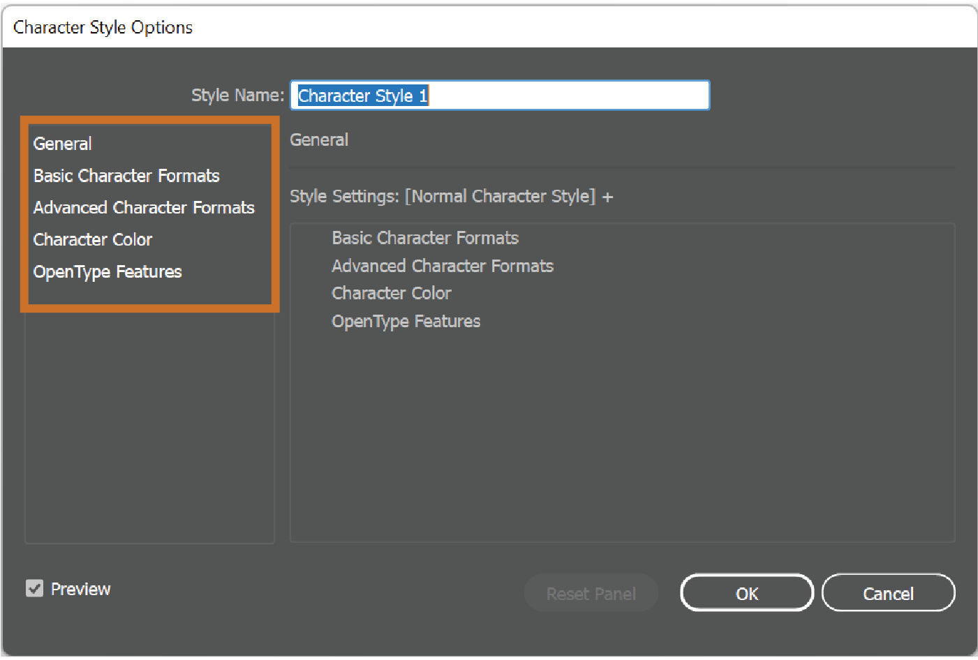 Character Style Options