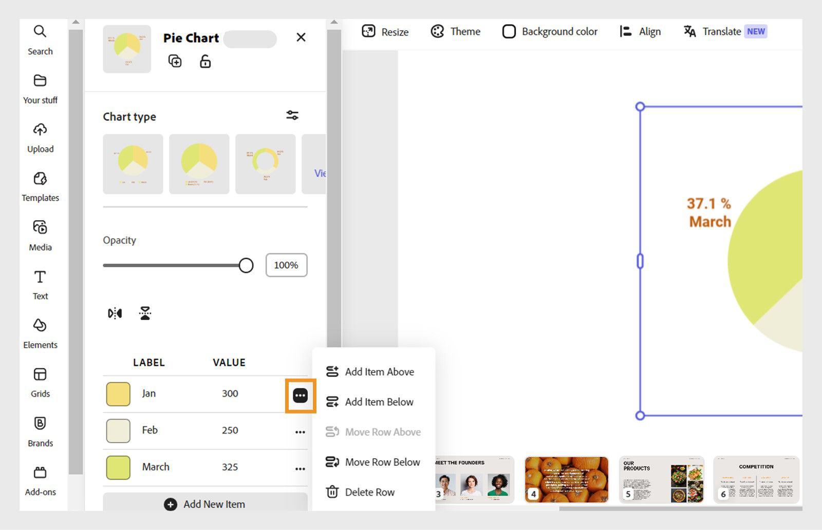 Add charts to designs