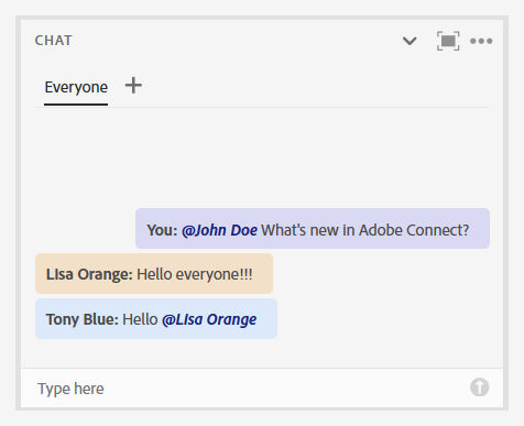 A chat pod showcasing tagged participants