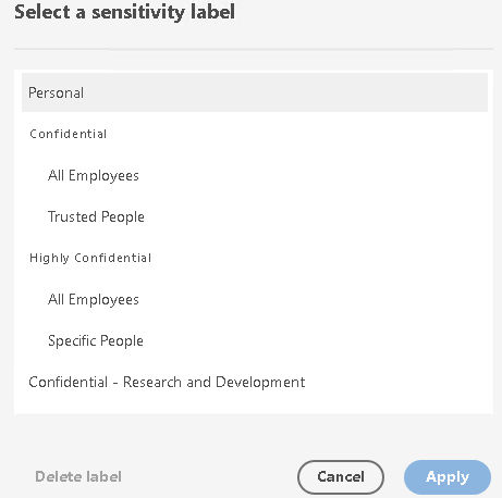 Select sensitivity label