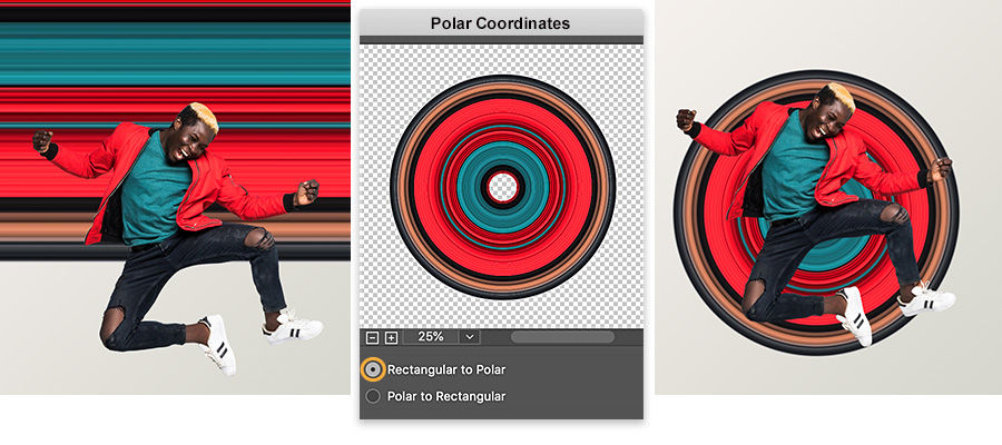 Filter menu expanded with Distort option and Polar Coordinates selected
