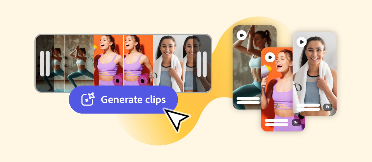 An image showing the transition from a longer video to multiple smaller clips