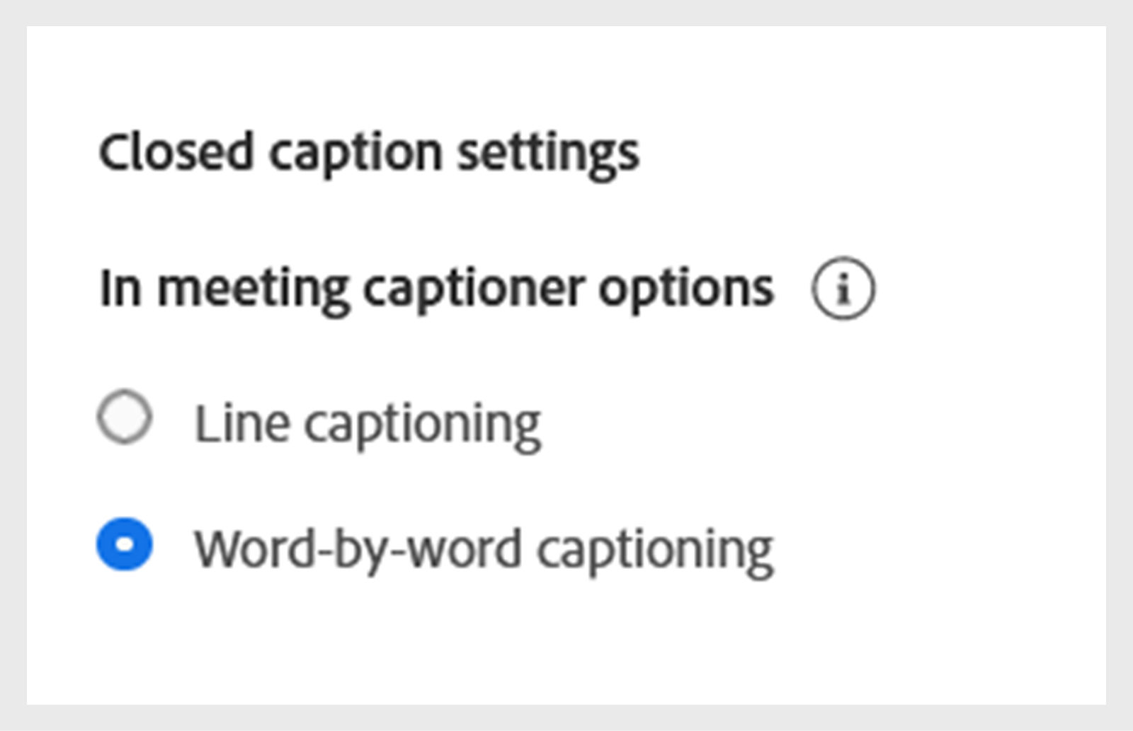 Closed captions settings