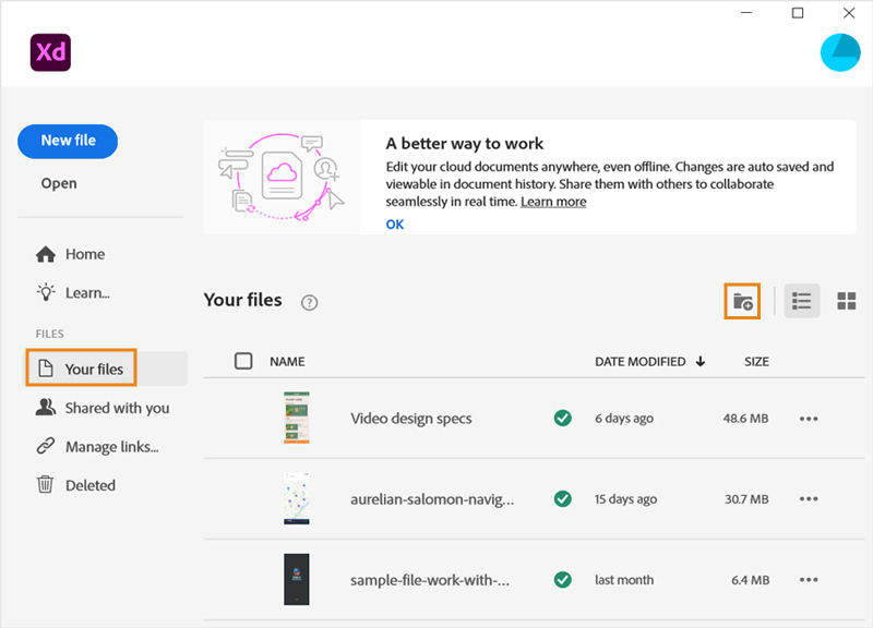 Cloud documents in Adobe XD
