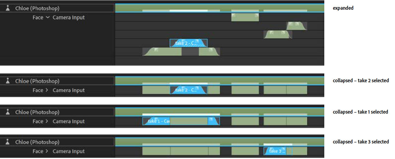 Collapsed view of takes