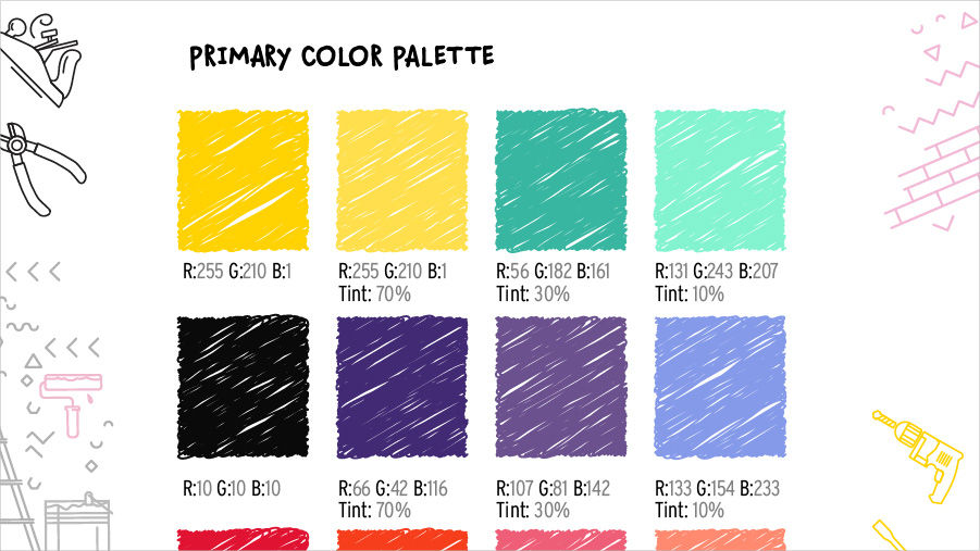 Primary color palette with multiple swatches showing the color breakdown